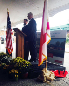 Goodwyn, Mills and Cawood Director Steve Alby and Mark Mattox of Robins & Morton at Grove Hill Memorial Hospital's ED addition groundbreaking ceremony on Oct. 25.